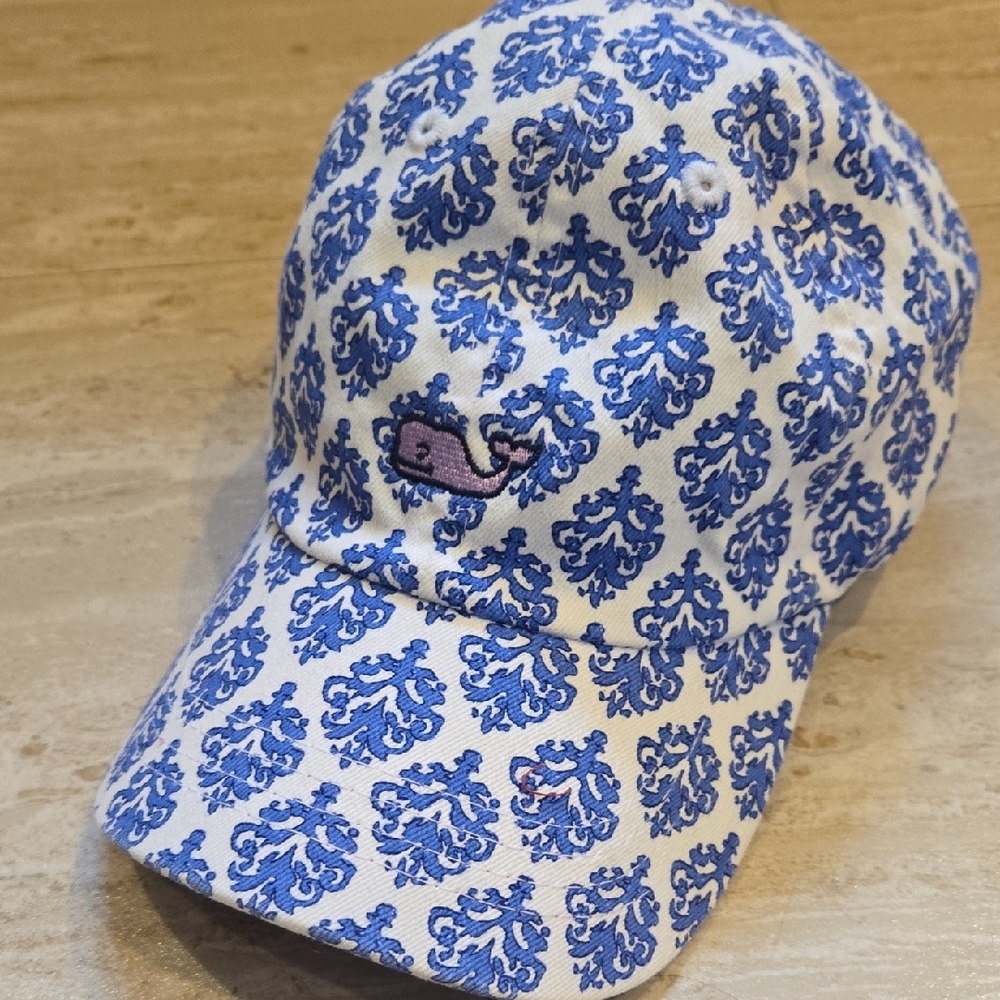 Vineyard Vines White/Blue Design Print Adjustable Hat